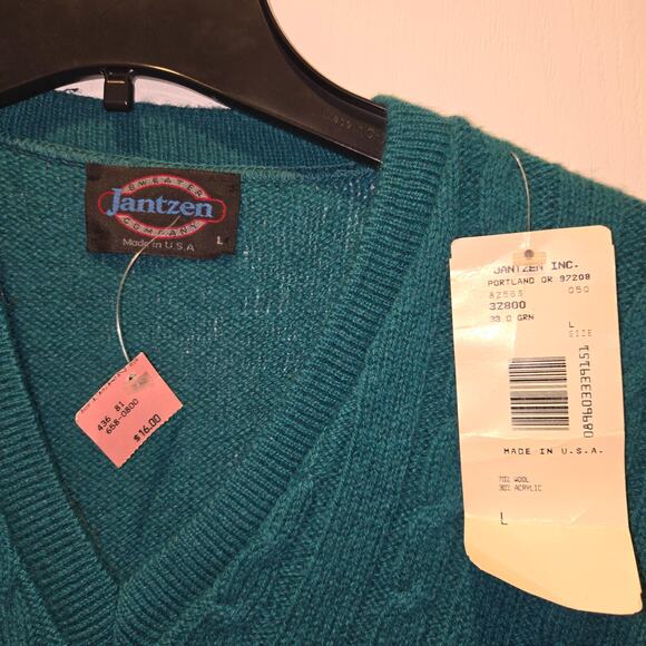 Vintage Dead Stock Jantzen wool sweater vest Green sz L - Picture 3 of 4